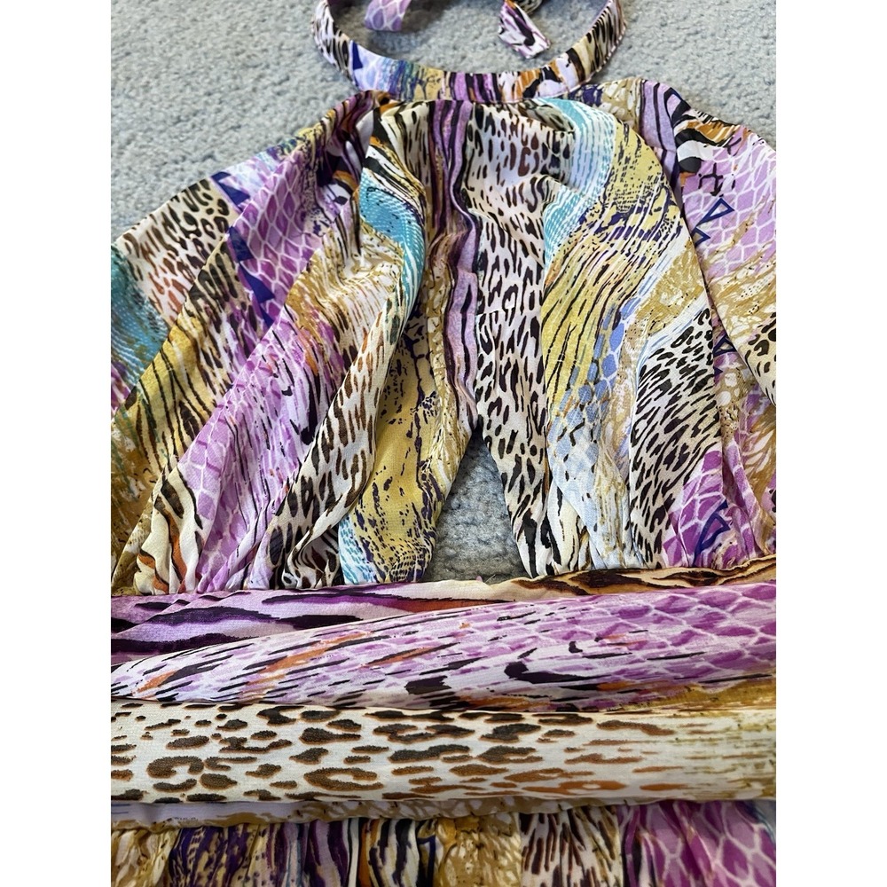 Halter Neck Maxi Dress XL Backless High Slit Purple Gold Prom Pageant Sexy Party - Picture 5 of 10
